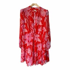 Milly Red and Pink Floral Long Sleeve Dress